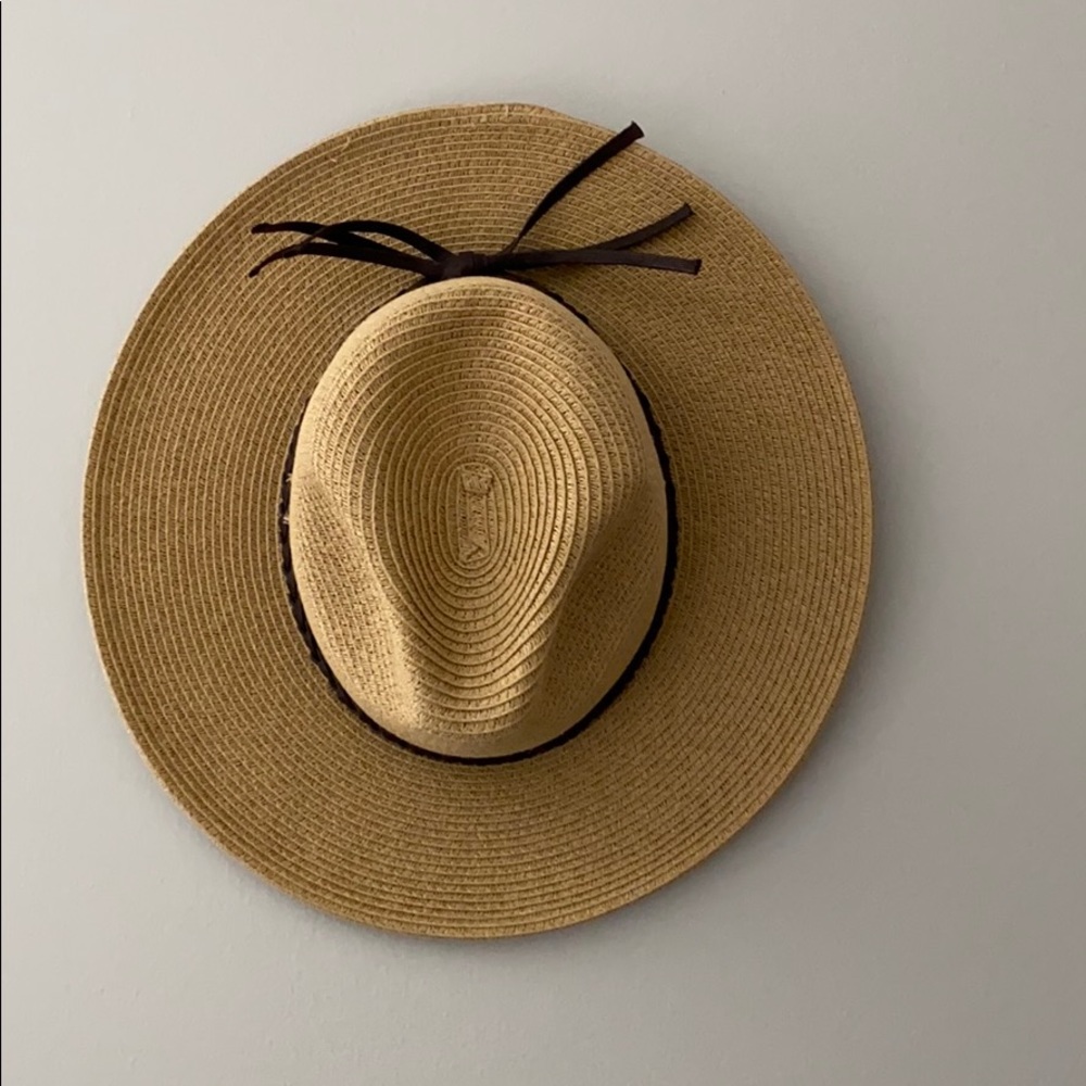 CJLA Straw Hat with brown wrap tie